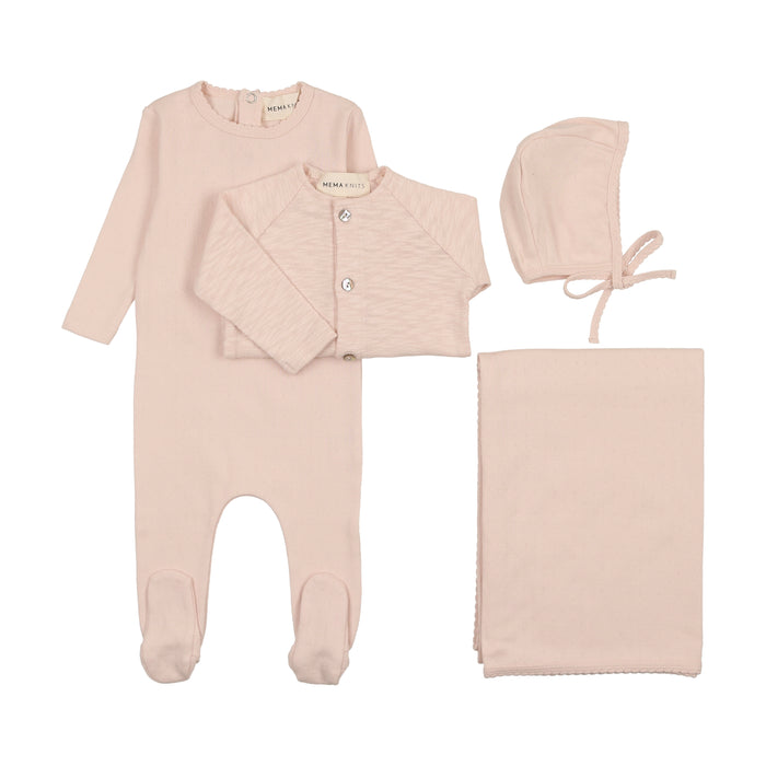 Baby Girl 4 Piece Layette Set | Pointelle | Peach Dust | Mema Knits | SS25