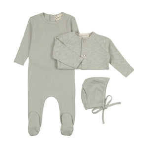 Baby Boy Footie + Cardigan + Hat | Pointelle | Mint Green | Mema Knit | SS25