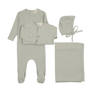 Baby Boy 4 Piece Layette Set | Pointelle | Mint Green | Mema Knits | SS25