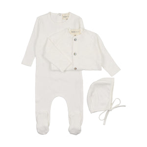 Baby Neutral Footie + Cardigan + Hat | Pointelle | Winter White | Mema Knit | SS25