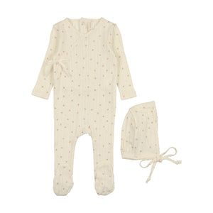 Baby Girl Footie + Hat | Printed Pointelle Wrap | Milk/Rose | Lil Legs | SS25