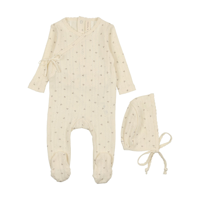 Baby Boy Footie + Hat | Printed Pointelle Wrap | Milk/Taupe | Lil Legs | SS25