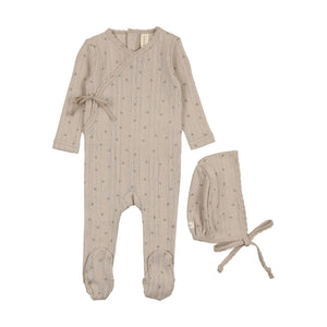 Baby Boy Footie + Hat | Printed Pointelle Wrap | Taupe | Lil Legs | SS25