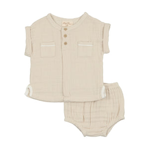 Baby Boy Short Set | Pockets and Pleats | Taupe | Mon Tresor | SS25