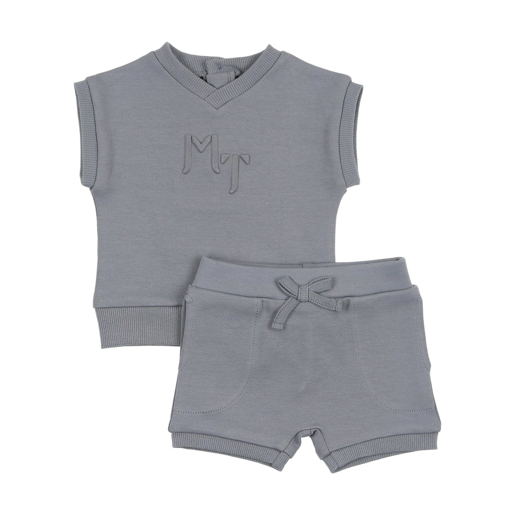 Baby Boy Short Set | Posh Print | Slate Blue | Mon Tresor | SS25