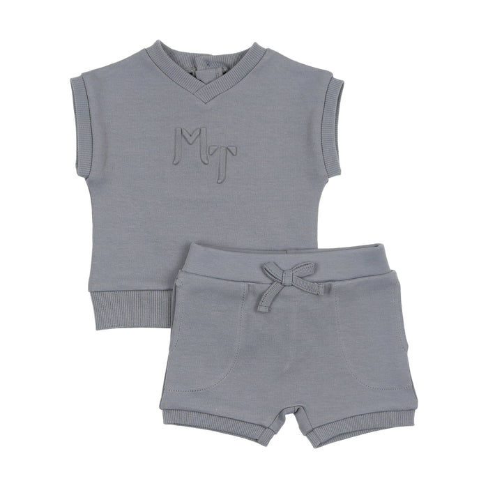 Baby Boy Short Set | Posh Print | Slate Blue | Mon Tresor | SS25