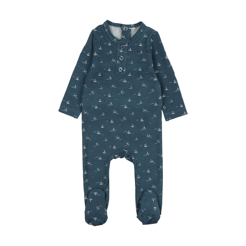 Baby Boy Footie + Hat | Navy Sailboat |  Bonjoy Baby | SS25