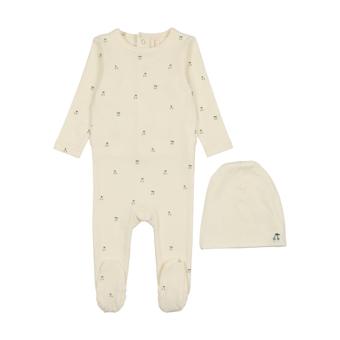 Baby Boy Footie + Hat | Scattered Cherry | Ivory/Mint | Lil Legs | SS25