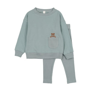 Baby Boy 2 Piece Outfit | Embroidered Bear | Blue | Bopop