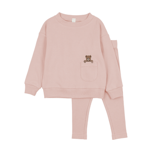 Baby Girl 2 Piece Outfit | Embroidered Bear | Pink | Bopop