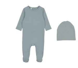 Baby Boy Footie + Hat | Scalloped Edged | Blue | Bopop