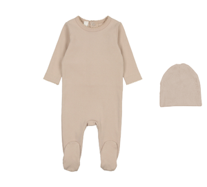 Baby Boy Footie + Hat | Scalloped Edged | Tan | Bopop