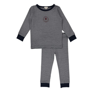 Baby Boy Footie + Hat | Striped Lounge | Navy | Lil Legs