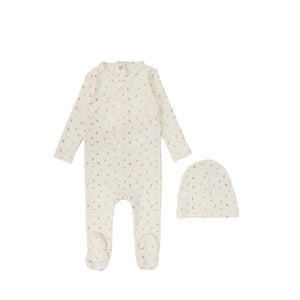 Baby Neutral Footie + Hat | Printed Wrapover Scattered Branch | Ivory | Lil Legs