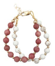 Baby Bracelet | Mauve and Solid Gold Double Strand | Lil Charms