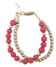 Baby Bracelet | Red and Solid Gold Double Strand | Lil Charms