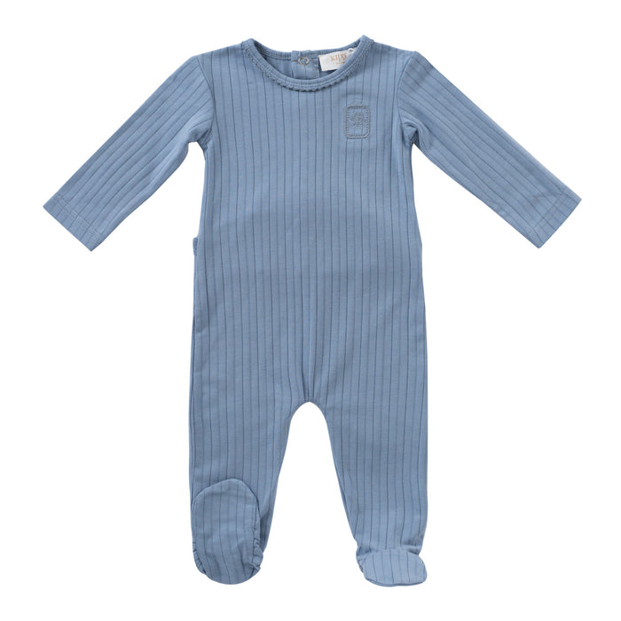 Baby Boy Footie | Embroidered Rib | Blue | Kipp Baby | SS25