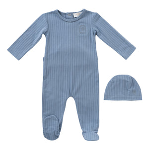 Baby Boy Footie + Hat | Embroidered Rib | Blue | Kipp Baby | SS25