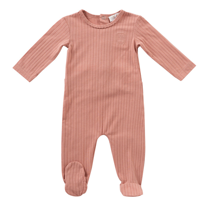 Baby Girl Footie | Embroidered Rib | Blush | Kipp Baby | SS25