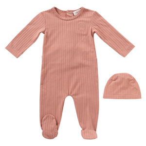 Baby Girl Footie + Hat | Embroidered Rib | Blush | Kipp Baby | SS25