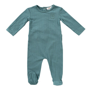 Baby Boy Footie | Embroidered Rib | Green | Kipp Baby | SS25