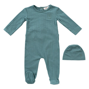 Baby Boy Footie + Hat | Embroidered Rib | Green | Kipp Baby | SS25