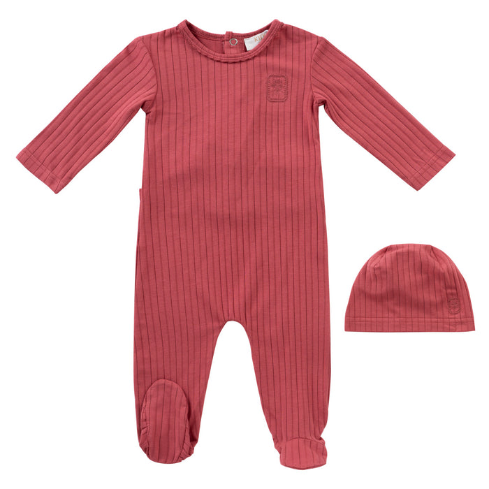 Baby Girl Footie + Hat | Embroidered Rib | Pink | Kipp Baby | SS25