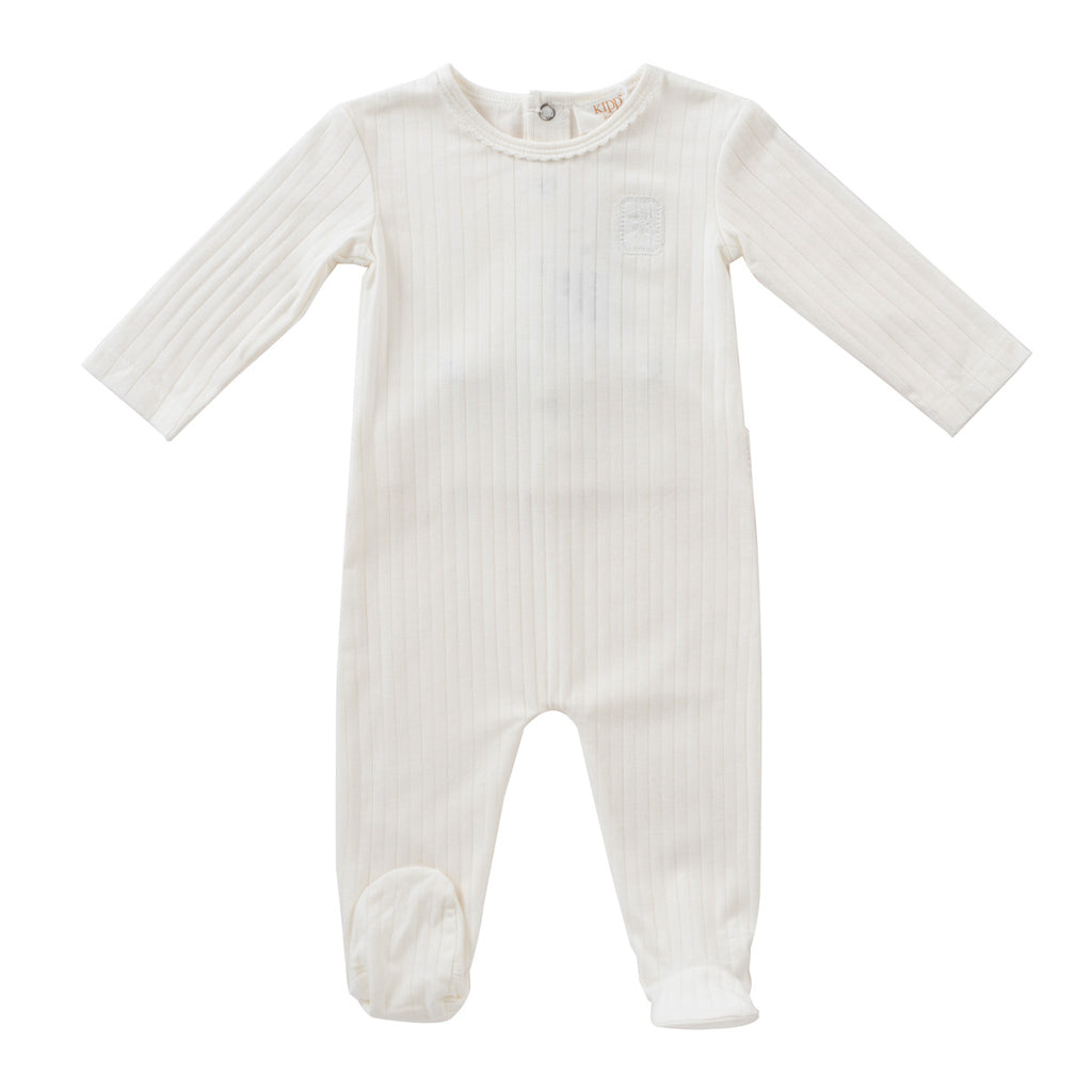 Baby Boy Footie | Embroidered Rib | White | Kipp Baby | SS25