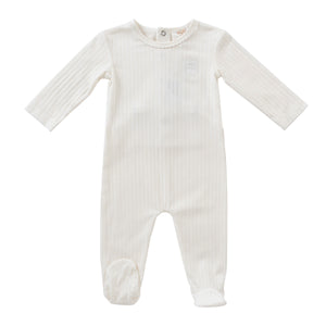 Baby Boy Footie | Embroidered Rib | White | Kipp Baby | SS25