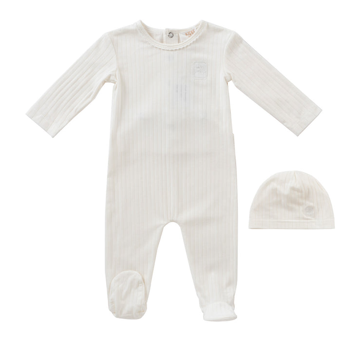 Baby Boy Footie + Hat | Embroidered Rib | White | Kipp Baby | SS25