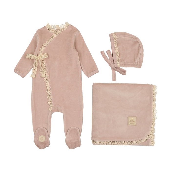 Baby Girl Layette Set | Tied Up in Lace | Rose Smoke | Mon Tresor | AW23