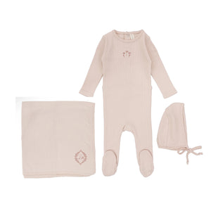 Baby Girl Layette Set | Striped Pointelle | Peachy Pink | Lil Legs