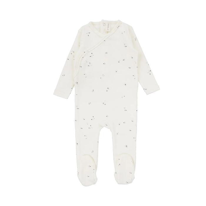 Baby Neutral Footie | Printed Wrapover Clover | Ivory | Lil Legs