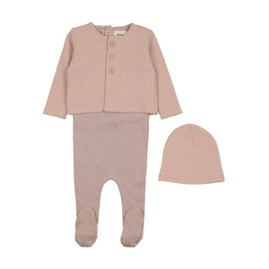 Baby Girl 3 Piece Set | Striped | Dusty Pink/Oatmeal | Mema