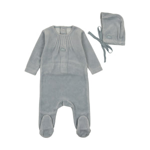 Baby Boy Layette Set | Velour Pleated Neck | Shadow | Bee and Dee