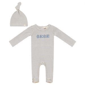 Baby Boy Footie + Hat | Stripe Stretch Knit | Blue | Fragile