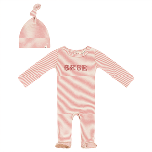 Baby Girl Footie + Hat | Stripe Stretch Knit | Pepper | Fragile