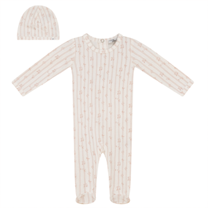 Baby Girl Footie + Hat | Soft Cotton Modal | Off White/Blossom| Little Fragile