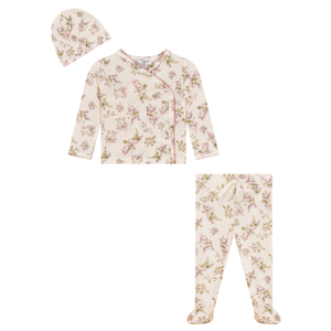 Baby Girl 3 Piece Outfit | Jersey Knit Floral | Off White/Rose | Little Fragile