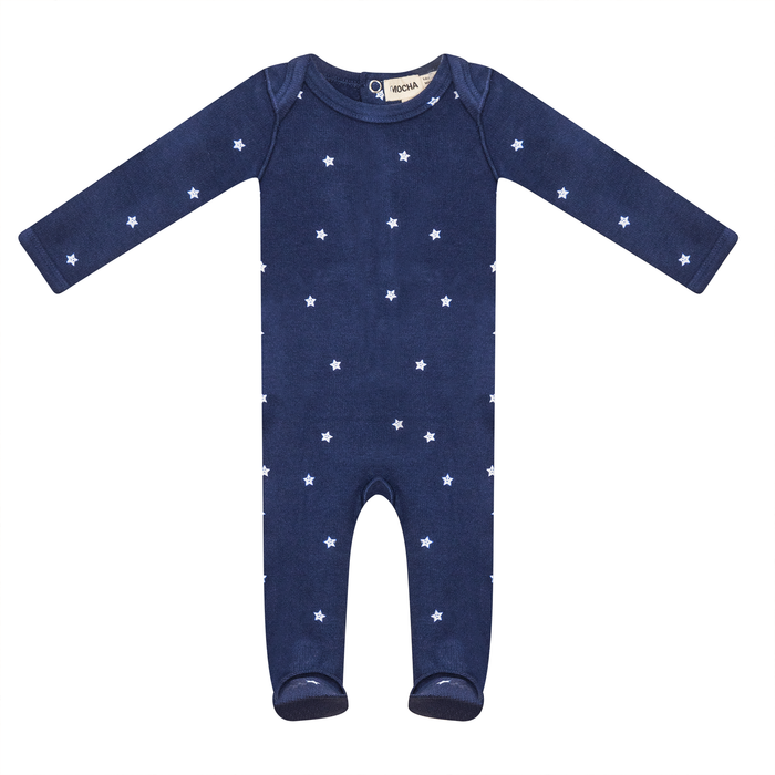 Baby Boy Footie | Rib Star | Denim | Mocha