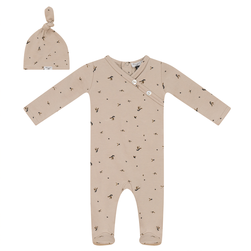 Baby Boy Layette Set | Rib and Leaf Print | Biscuit | Little Fragile