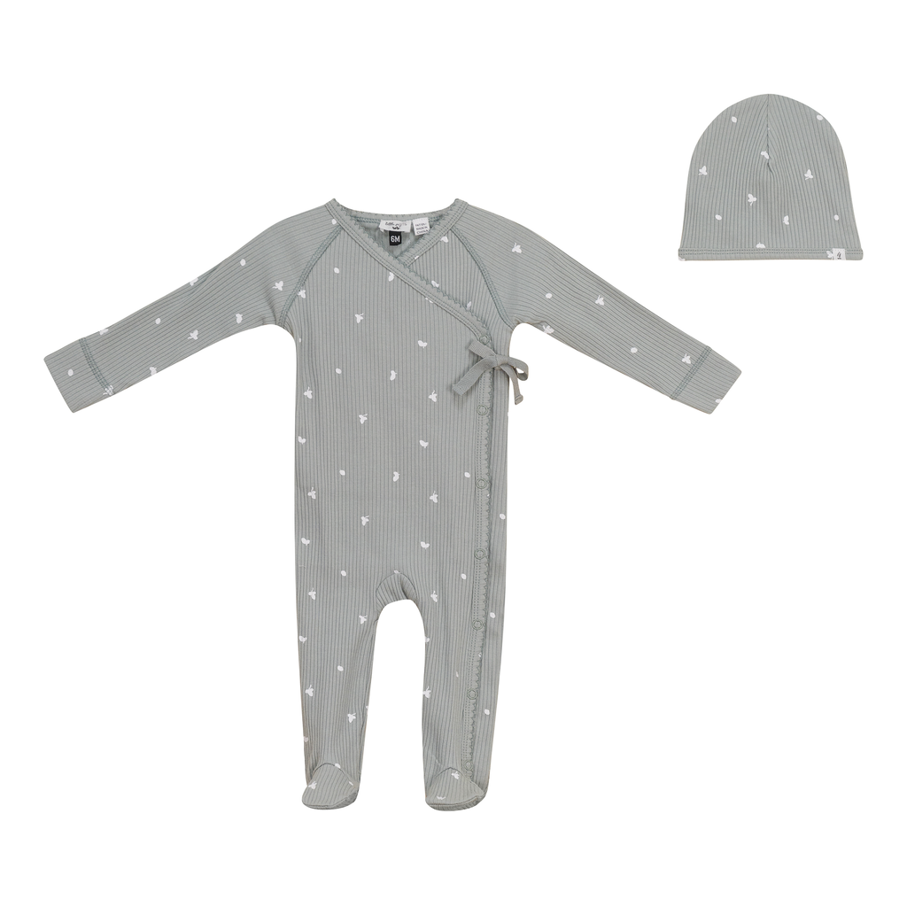 Baby Boy Layette Set | Wrap Leaf Print | Seafoam | Little Fragile