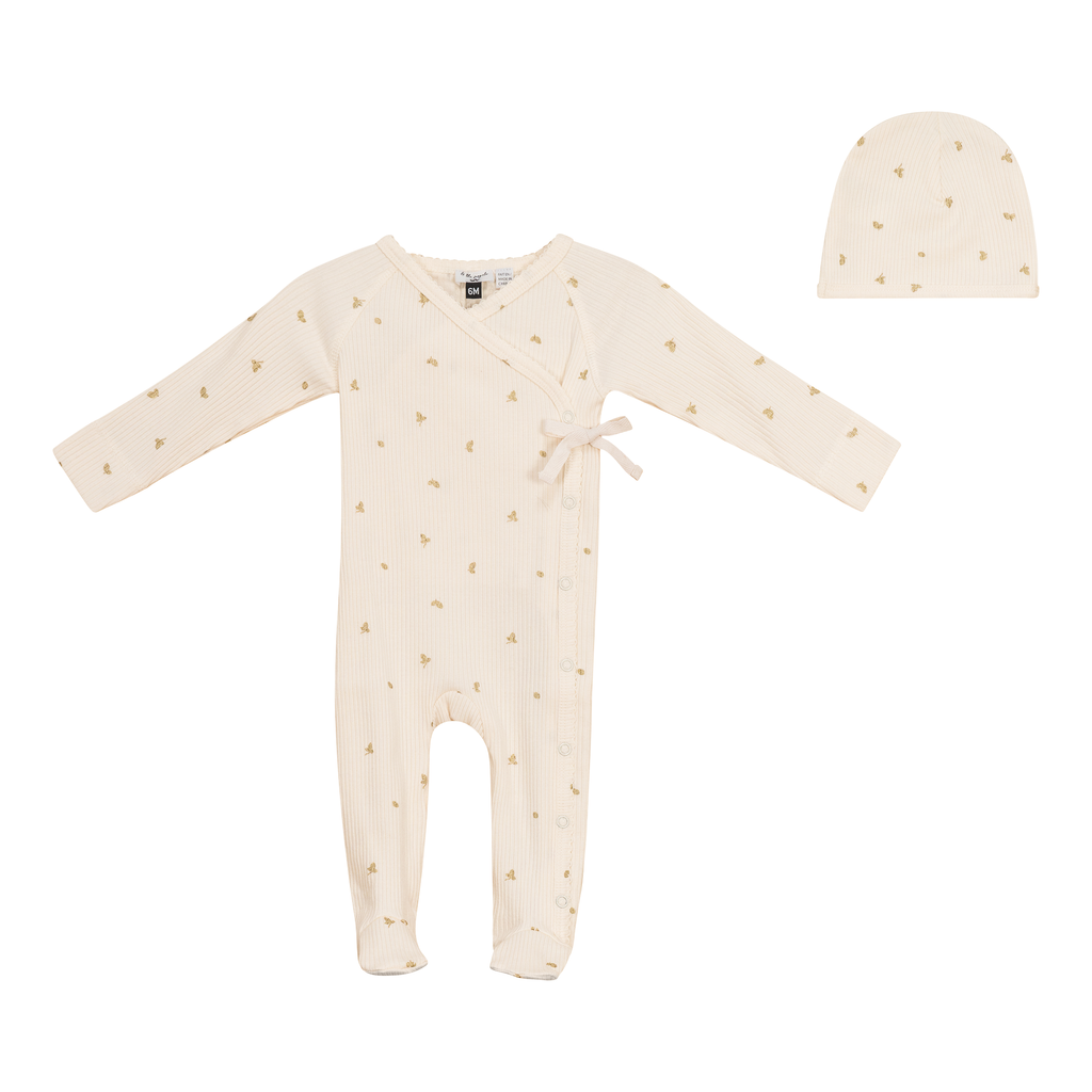 Baby Neutral Layette Set | Wrap Leaf Print | Vanilla | Little Fragile