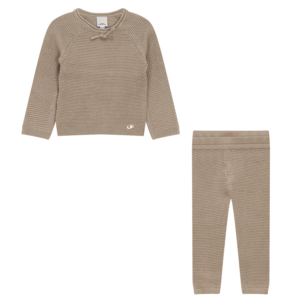 Baby Boy 2 Piece Set | Textured Knit | Stone | Clo