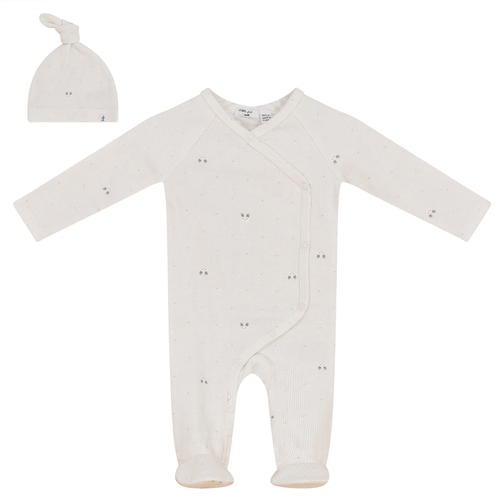 Baby Neutral Footie + Hat | Bunny Print | Off White | Little Fragile