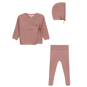 Baby Girl Layette Set | Pointelle Knitted Wrap | Dark Blush | Bebe Bella