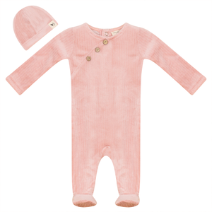 Baby Girl Footie + Hat | Velour Fake Wrap | Blush | Bebe Bella