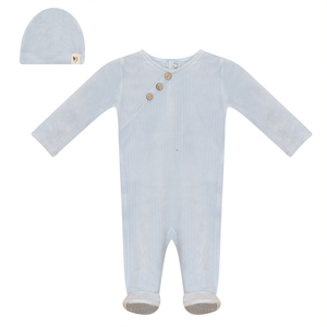 Baby Boy Footie + Hat | Velour Fake Wrap | Light Blue | Bebe Bella