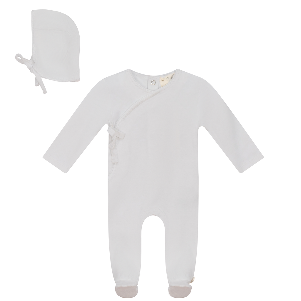 Baby Neutral Footie + Hat | Soft Wrap | White | Bebe Bella