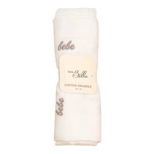 Baby Muslin Swaddle | Bebe Embroidery | Beige | Bebe Bella